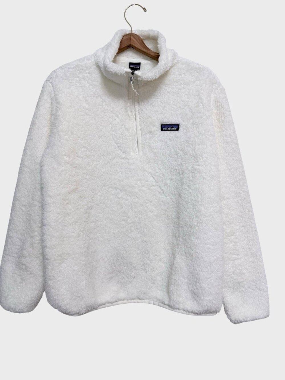 Patagonia 1/4 Zip Pull Over Women's L Creamy White Sherpa Outdoor Hiking Camping